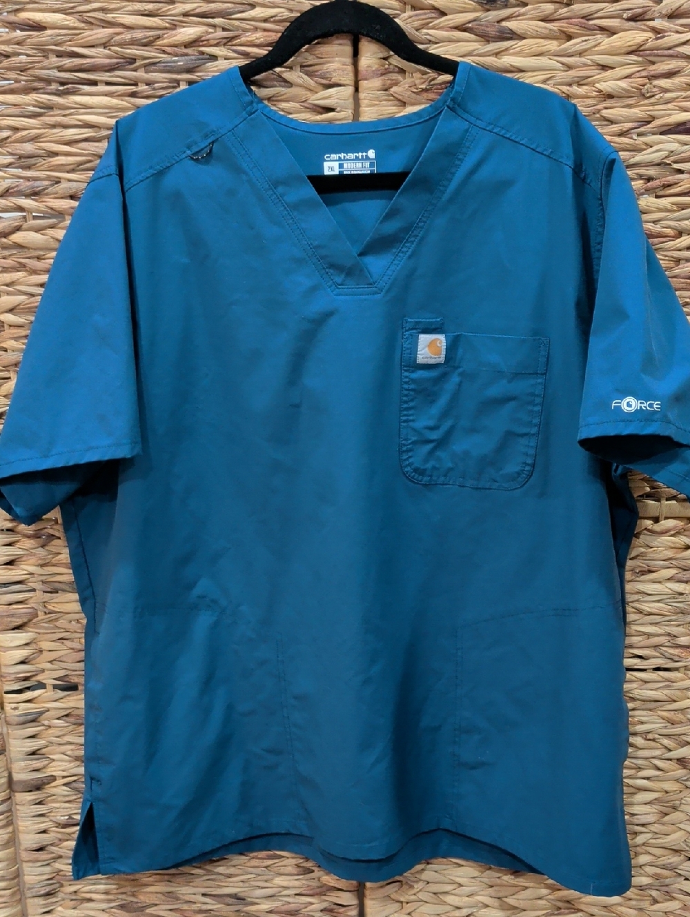 Carhartt Teal Blue Short Sleeve V Neck Scrub Top Modern Fit 2XL